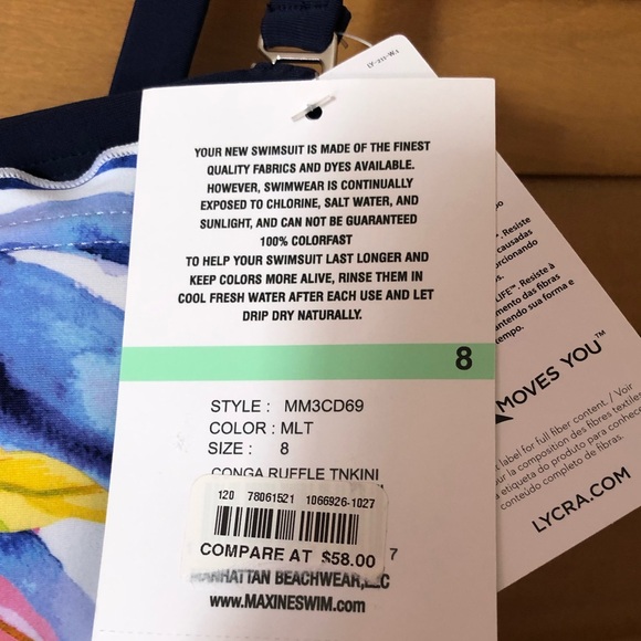 MAXINE NWT CONGA RUFFLE TNKINI IN FLORAL/ NAVY BLUE ADJUSTABLE STRAPS SIZE 8 - Picture 2 of 8